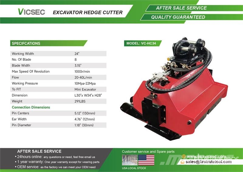 Vicsec VC-HC34 24 in Excavator Hedge Cutter (Unused) Otros componentes