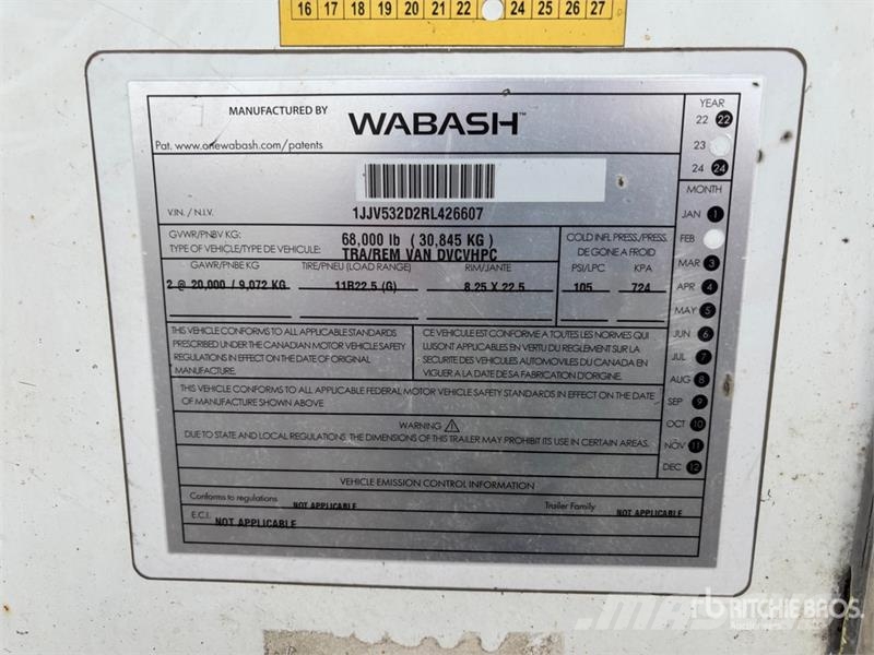 Wabash 53 ft x 102 in T/A Van Trailer Прицепы-фургоны