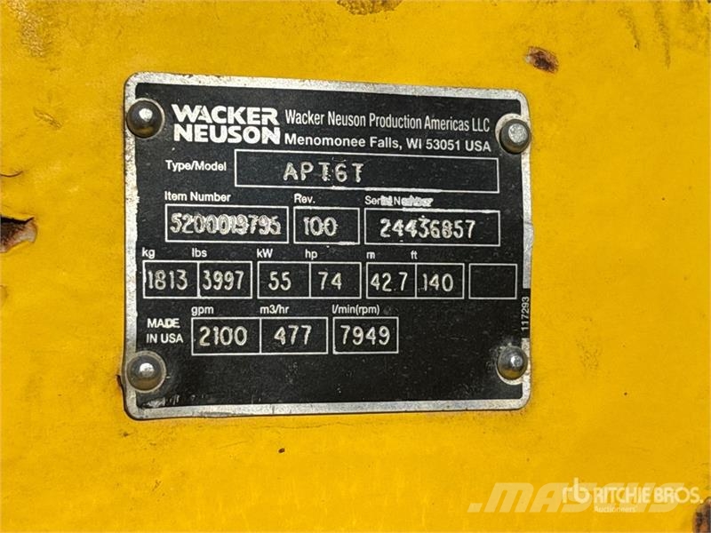Wacker Neuson APT6T Trailer-Mounted Water Pump Ūdens sūkņi