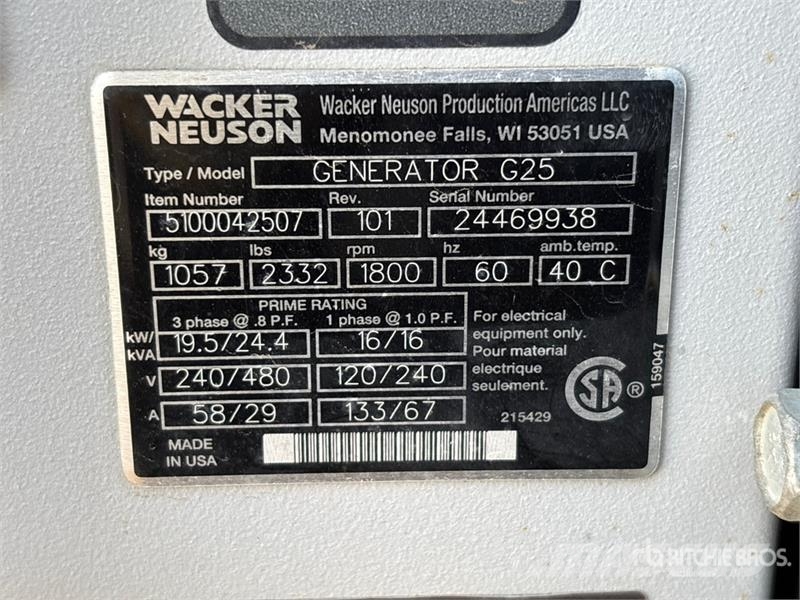 Wacker Neuson G-25 19.5 kW Skid-Mounted Generator Set Dīzeļģeneratori