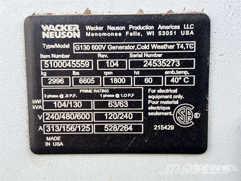 Wacker Neuson G130 104 kW Mobile Generator Set (Inoperable) Dīzeļģeneratori