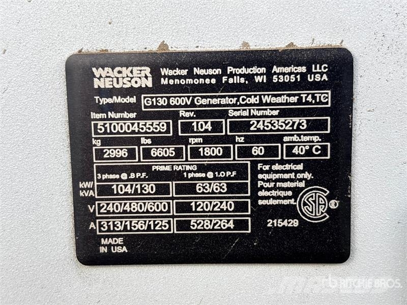 Wacker Neuson G130 104 kW Mobile Generator Set (Inoperable) Dīzeļģeneratori