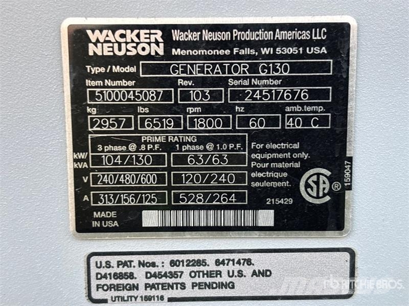 Wacker Neuson G130 104 kW Mobile Generator Set Dízel áramfejlesztők