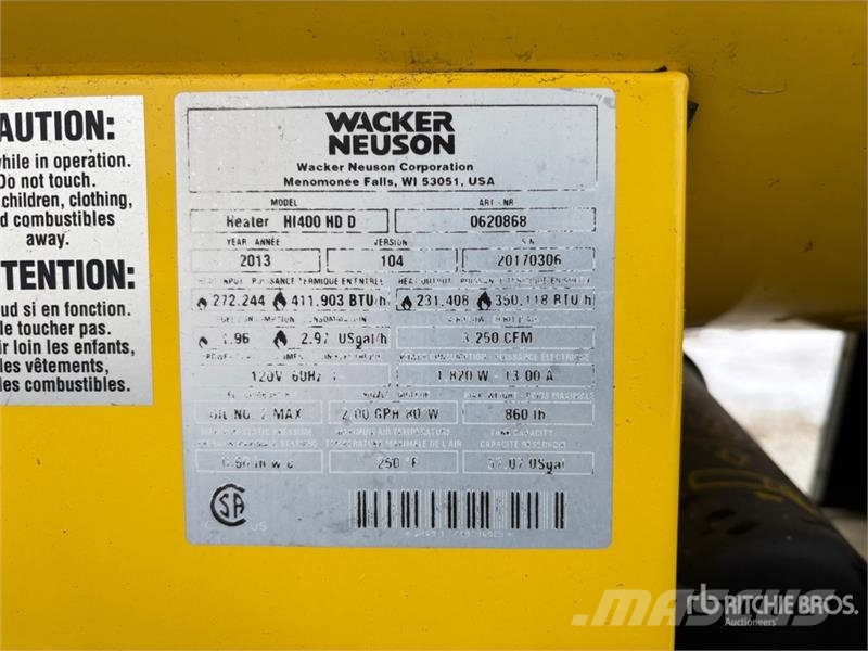 Wacker Neuson HI400 350000 BTU Space Heater Sildīšanas un atkausēšanas iekārtas