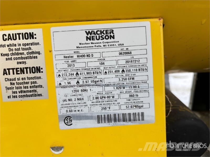Wacker Neuson HI400 350000 BTU Space Heater Sildīšanas un atkausēšanas iekārtas