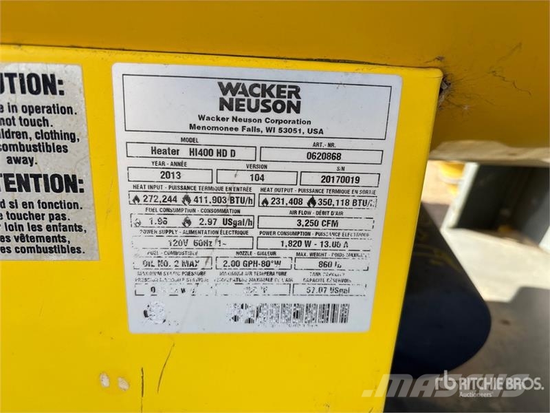 Wacker Neuson HI400 410000 BTU Space Heater Equipos de fundido