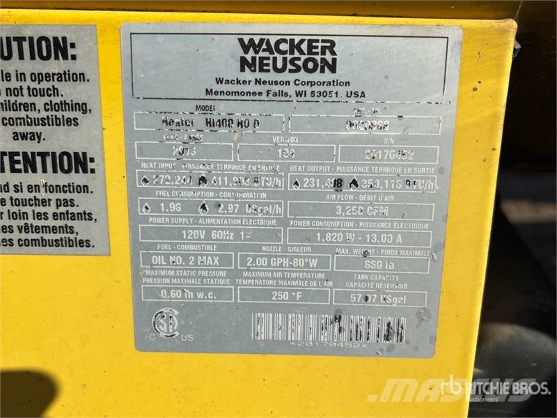 Wacker Neuson HI400 410000 BTU Space Heater Equipos de fundido
