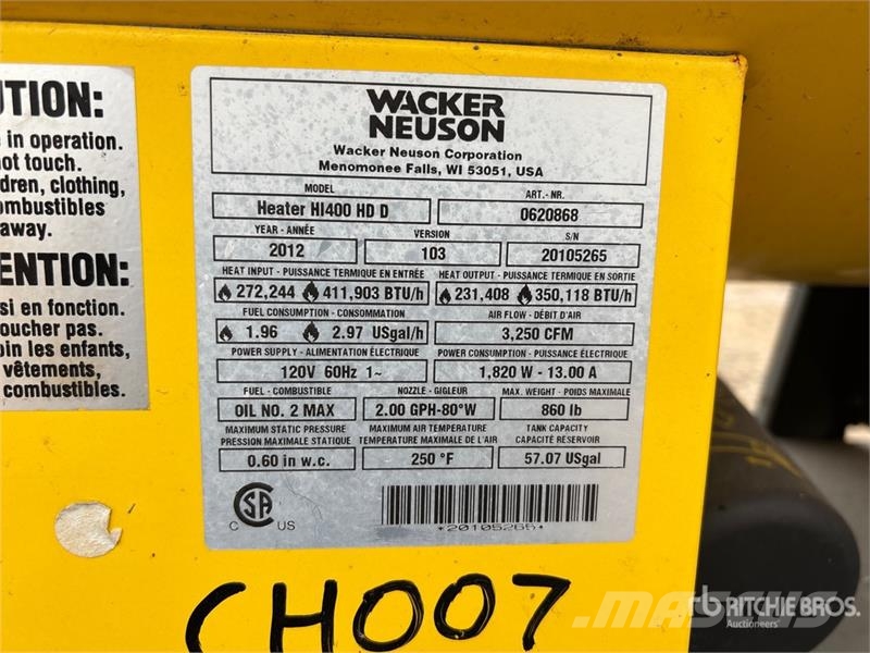 Wacker Neuson HI400 410000 BTU Space Heater Heating and thawing equipment