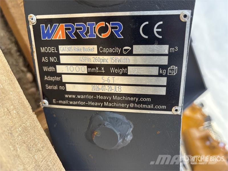 Warrior WBRC05-1000 39 in Excavator Rake - Fits Cat 305 / Greble