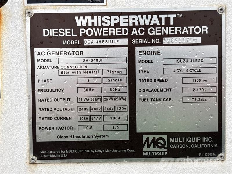 Whisperwatt DCA-455SIU4F 36 kW Mobile Generator Set Diiselgeneraatorid