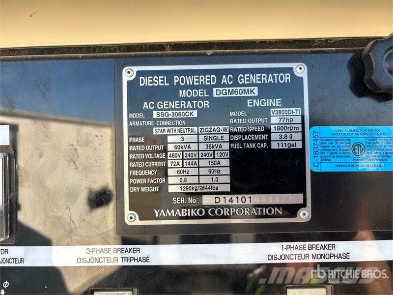 Yamabiko DGM60MK 48 kW Mobile Generator Set (Inope Dízel áramfejlesztők
