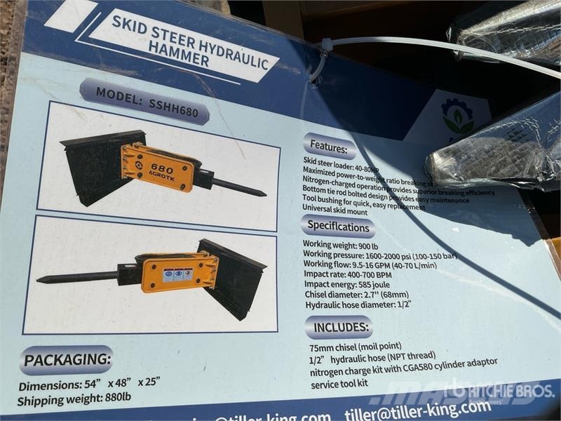 AGT SSHH680 Skid Steer Breaker (Unused) Āmuri/Drupinātāji