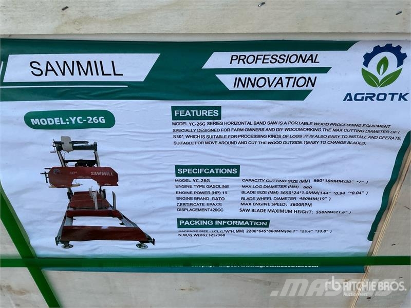 AGT YC-26G Portable Sawmill (Unused) 제재소
