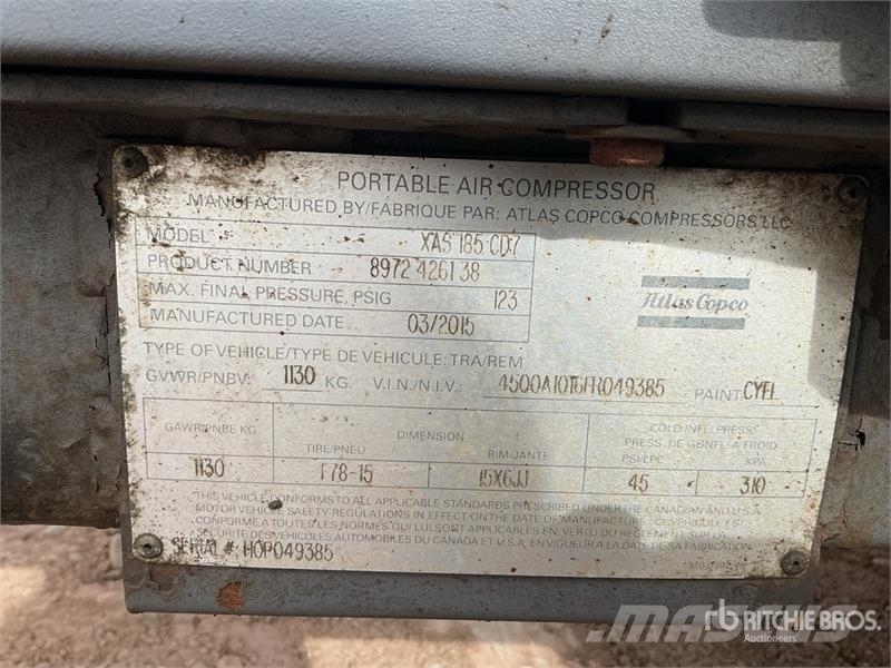 Atlas Copco XAS185CD7 185 cfm Mobile Air Compressor Kompresori