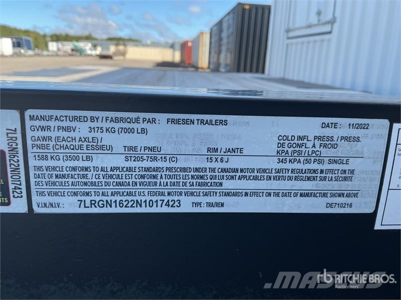 Friesen DE710216 7000 lb 16 ft T/A Equipment Trailer Autotreilerid