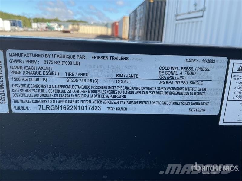 Friesen DE710216 7000 lb 16 ft T/A Equipment Trailer Autotreilerid