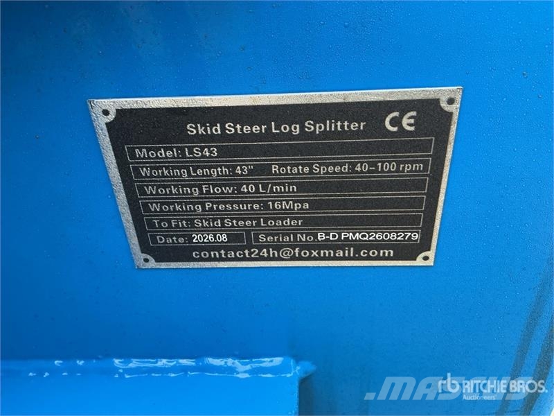 GIYI GY-LS43 43 in Skid Steer Log Splitter (Unused Wood splitters and cutters