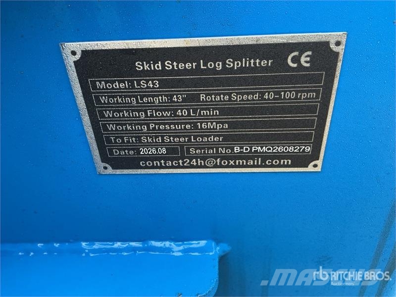 GIYI GY-LS43 43 in Skid Steer Log Splitter (Unused Wood splitters and cutters