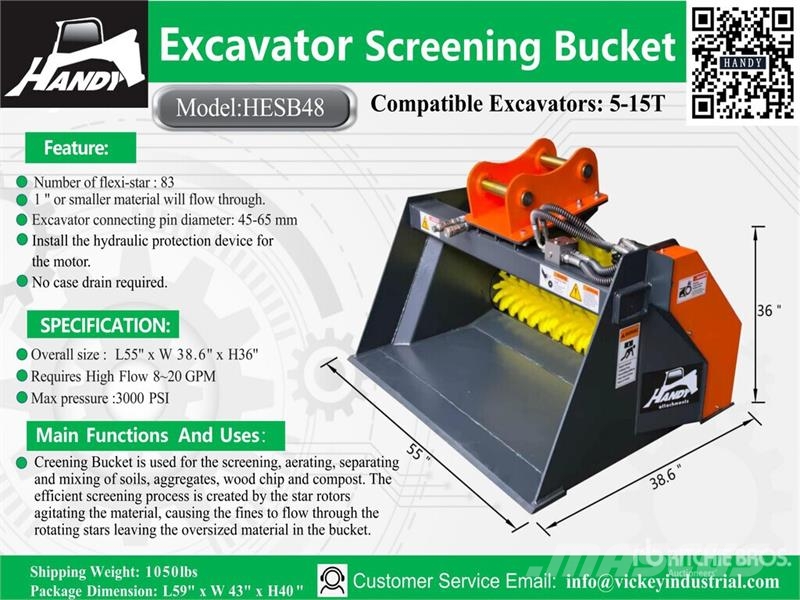 Handy HESB48 Excavator Screening Bucket - Fits 4 - 10 to دلاء فحص