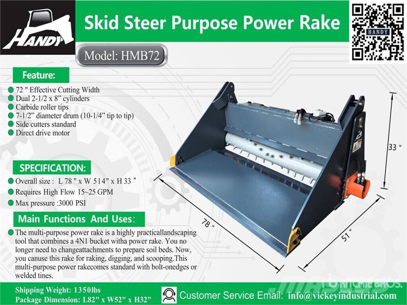 Handy HMB72 72 in Skid Steer Power Rake (Unused) Кофи
