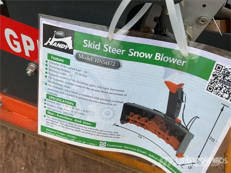 Handy HNSB72 72 in Skid Steer Snowblower (Unused) Lançadores de neve