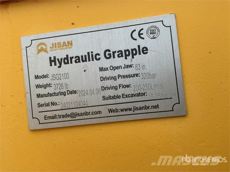 JISAN JSG2100 83 in Q/C Rotating Excavator Grapple - Fit Haaratsid