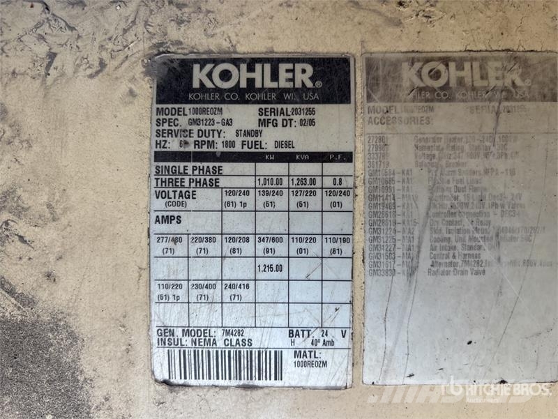 Kohler 1000RE0ZM 1000 kW Skid-Mounted Generator Set Diesel Generatoren