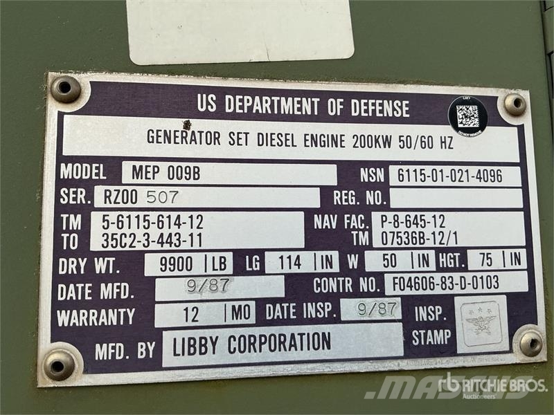 Libby Corporation 200 kW Skid-Mounted Generator Se 디젤 발전기