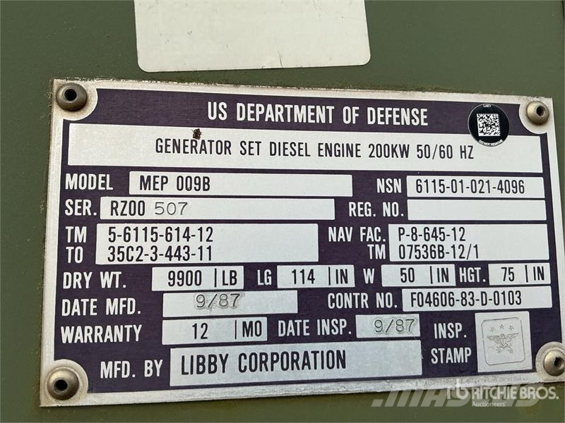 Libby Corporation 200 kW Skid-Mounted Generator Se 디젤 발전기