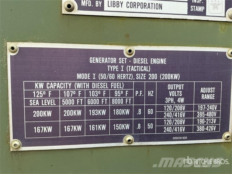 Libby Corporation 200 kW Skid-Mounted Generator Se 디젤 발전기