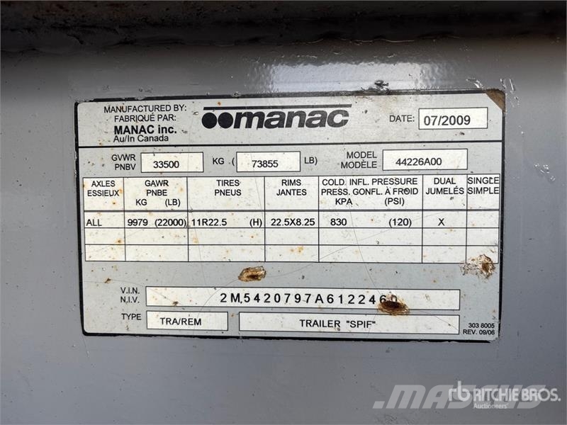Manac 44226A 27 ft T/A End Dump Trailer Kipper