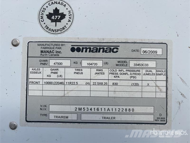 Manac 53 ft x 102 in Quad/A Open-Top Chip Trailer Prikolica za žagovino