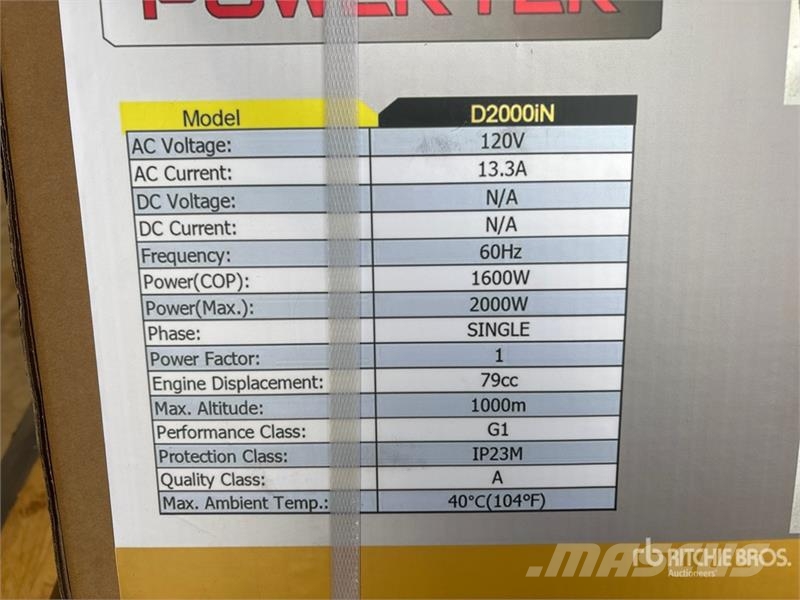 Powertek D2000iN 2 kW Portable Generator Set (Unused) Andre Generatorer
