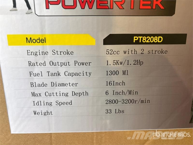 Powertek PT8208D Gasoline Cut-Off Saw (Unused) Компоненты строительной техники