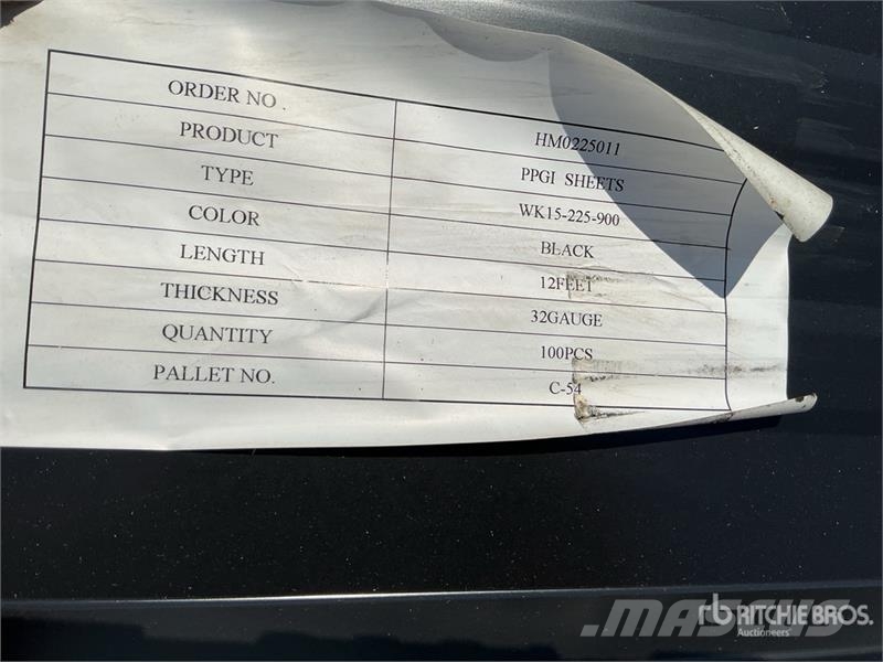 Quantity of (100) Black Metal Roof Panels (Unused) Gervės, keltuvai ir medžiagų kėlimo įranga