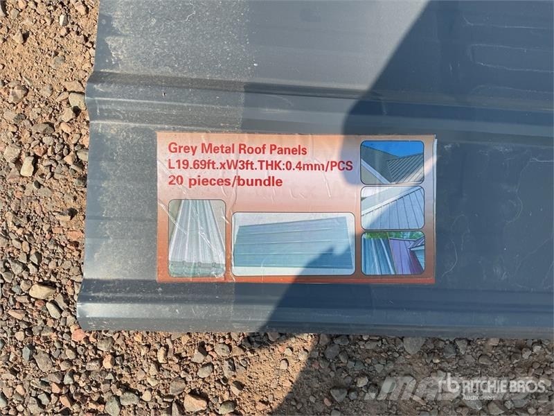 Quantity of (20) Grey Metal Roof Panels (Unused) Gervės, keltuvai ir medžiagų kėlimo įranga
