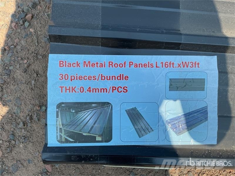 Quantity of (30) Black Metal Roof Panels (Unused) Gervės, keltuvai ir medžiagų kėlimo įranga