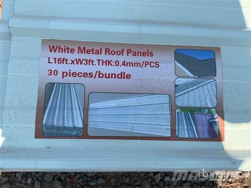 Quantity of (30) White Metal Roof Panels (Unused) Gervės, keltuvai ir medžiagų kėlimo įranga