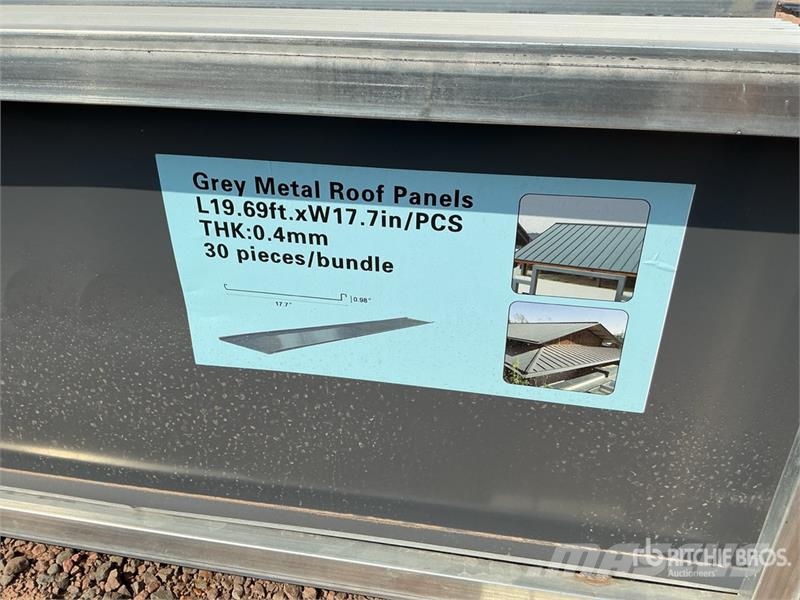 Quantity of (60) 17.7 in x 19.69 ft Grey Metal Roo Gervės, keltuvai ir medžiagų kėlimo įranga