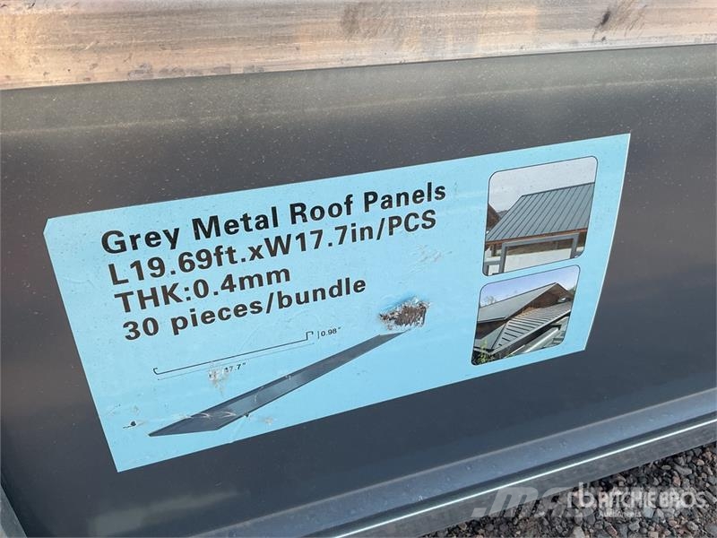 Quantity of (60) 17.7 in x 19.69 ft Grey Metal Roo Gervės, keltuvai ir medžiagų kėlimo įranga