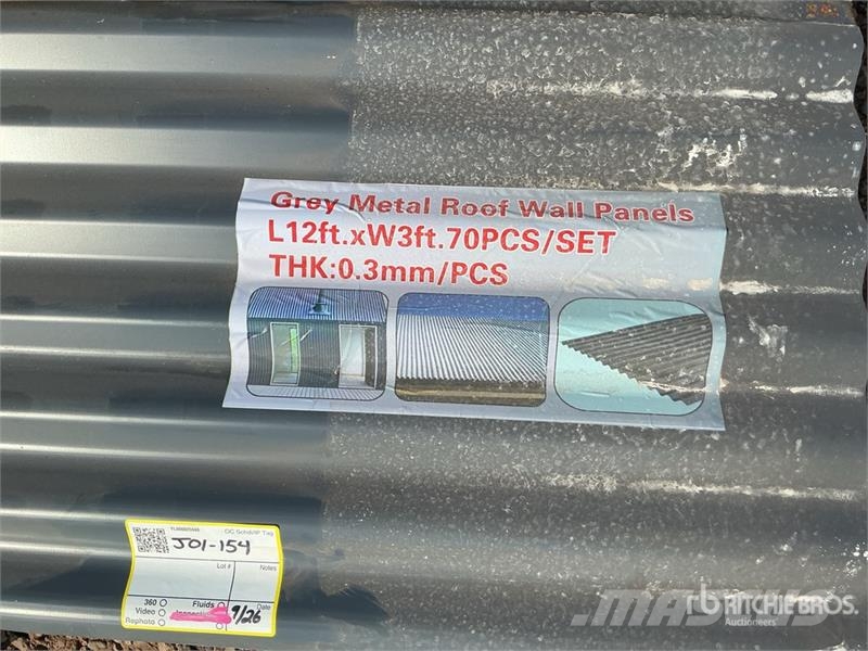 Quantity of (70) 12ft x 3ft Grey Metal Roof/Wall P Csörlők, emelőberendezések és anyagmozgató liftek