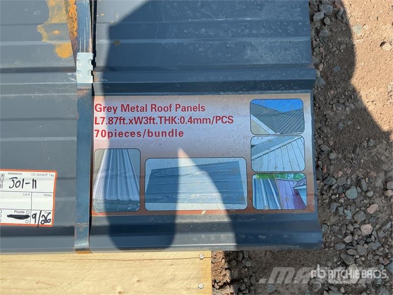  Quantity of (70) Grey Metal Roof Panels (Unused) Gervės, keltuvai ir medžiagų kėlimo įranga