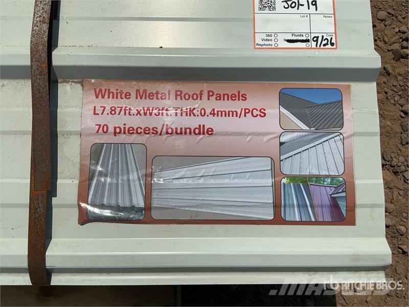  Quantity of (70) White Metal Roof Panels (Unused) Gervės, keltuvai ir medžiagų kėlimo įranga
