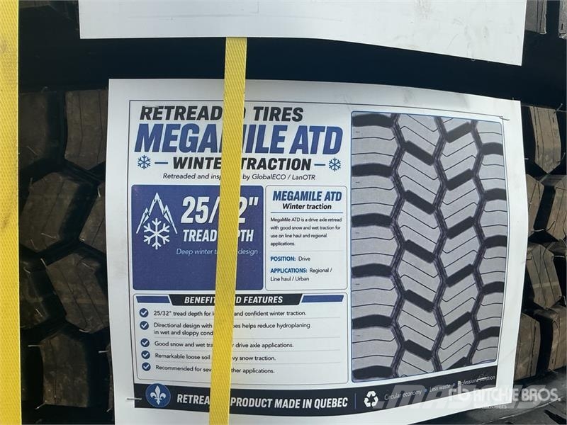 Quantity of (8) 11R22.5 Snow Traction Retread Tire Tyres, wheels and rims