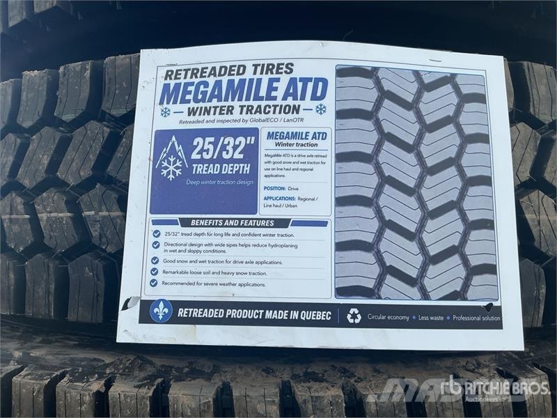 Quantity of (8) 11R22.5 Snow Traction Retread Tire Tyres, wheels and rims