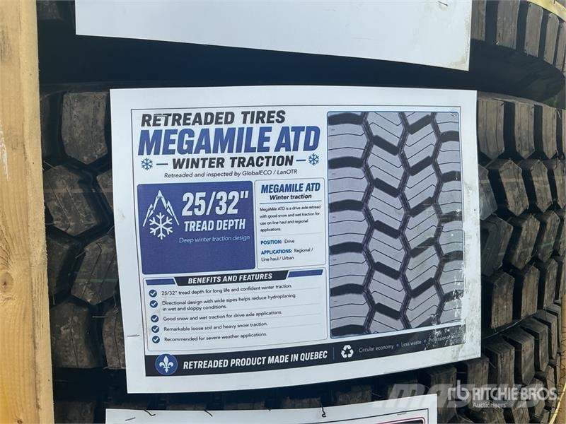 Quantity of (8) 11R22.5 Snow Traction Retread Tire Tyres, wheels and rims