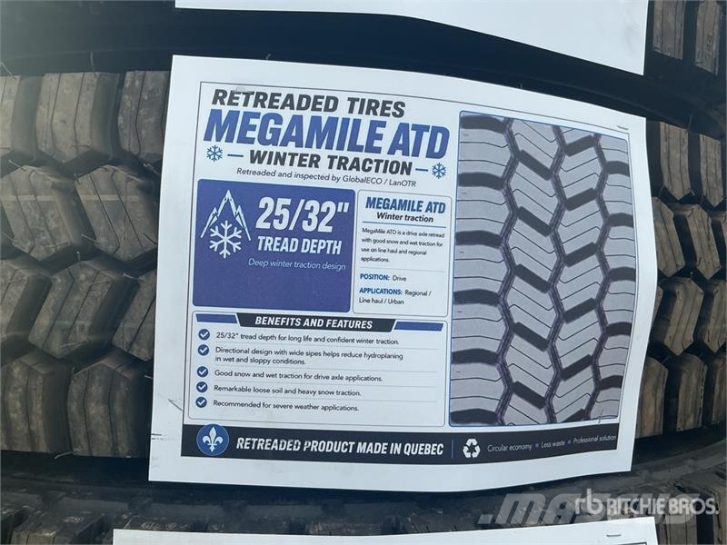 Quantity of (8) 11R22.5 Snow Traction Retread Tire Tyres, wheels and rims