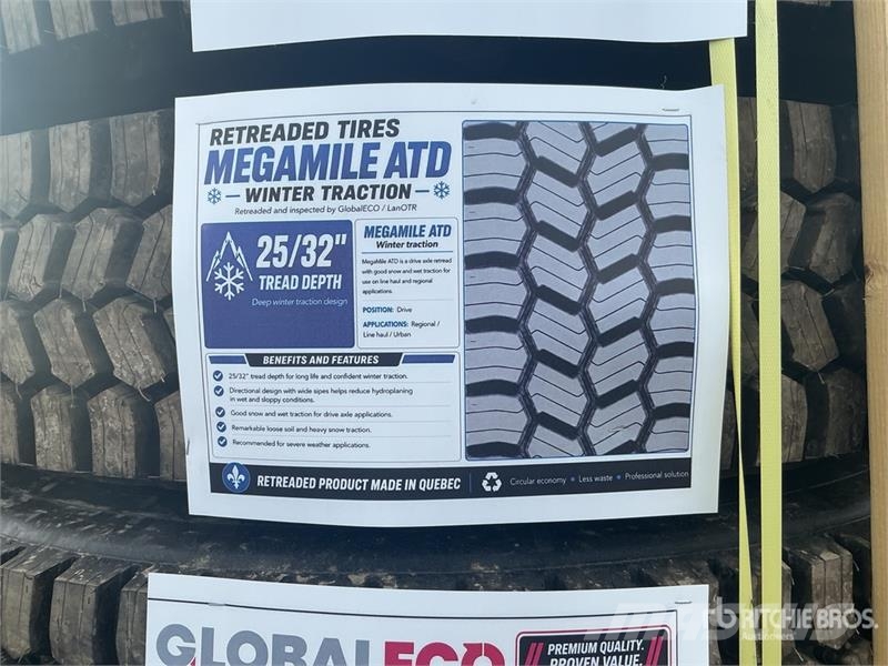 Quantity of (8) 11R22.5 Snow Traction Retread Tire Tyres, wheels and rims
