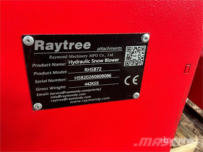 Raytree RHSB72 72 in Hydraulic Skid Steer Snowblow 除雪機