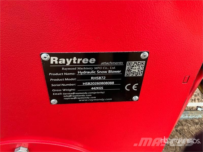 Raytree RHSB72 72 in Hydraulic Skid Steer Snowblow 除雪機
